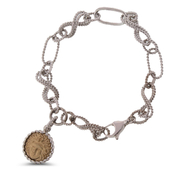 Sterling Silver and 14KT Yellow Gold Medussa Charm Bracelet 7 1/2"