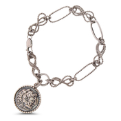 Sterling Silver Acient Coin Link Bracelet 7 1/4"
