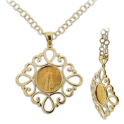 1/10oz 22KT Gold American Eagle Coin in 14KT Yellow Gold Open Work Lacy Pendant