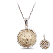 Sterling Silver and 14KT Gold Round Lion Pendant with 18" Chain