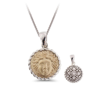 Sterling Silver and 14KT Yellow Gold Medussa Pendant with an 18" Chain